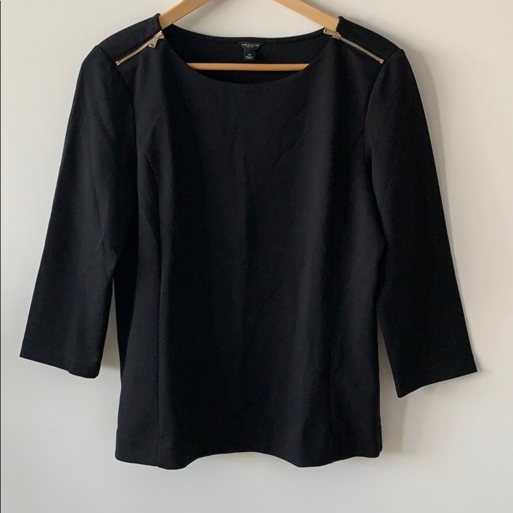 Ann Taylor black top with zipper details